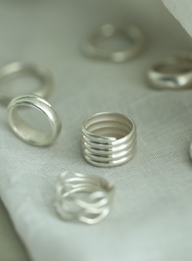 熙素纯银重工素银宽面戒指指环