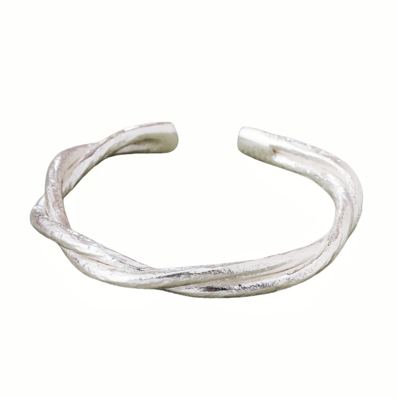 熙素新款纯手工古法扭纹麻花银手镯999纯银国风时尚纹理开口手环,淘宝优惠券,粉丝福利购,淘宝优惠卷
