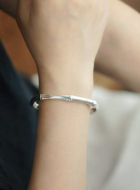 熙素简约款999足银亮银竹节手镯