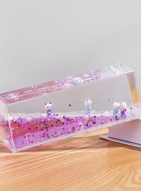 绚丽彩色流沙水液体漂浮卡通公仔玩偶亮片油滴减压摆件儿童节礼物