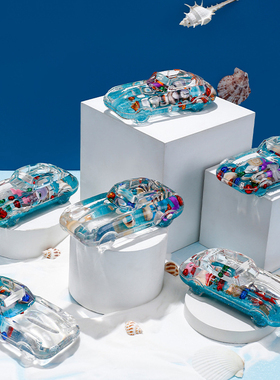 海洋世界流动水液体油滴摆件创意飞机老爷车轮船模型笔插学生礼品