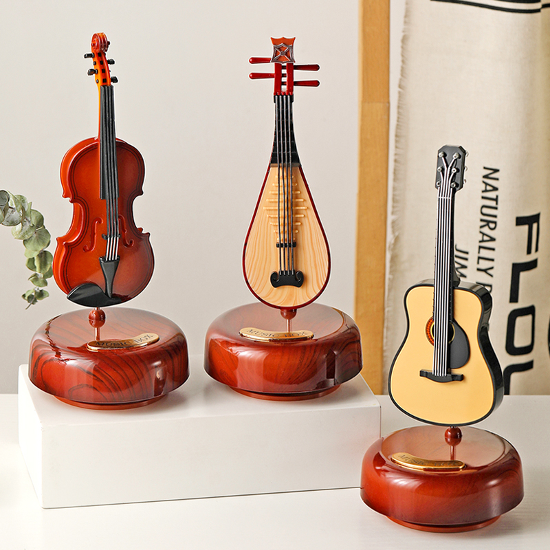 文艺古典风创意旋转琵琶吉他小提琴音乐盒八音盒桌面摆件生日礼物-图2