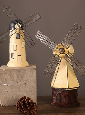 复古做旧荷兰风车树脂工艺品咖啡厅名宿客栈电视酒柜玄关桌面摆件