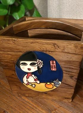 桌面收纳老榆木实木立体浮雕手绘