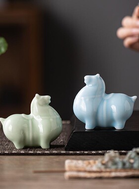 小唐马茶宠摆件精品可养青瓷中式茶具配件送礼高档桌面装饰生肖马
