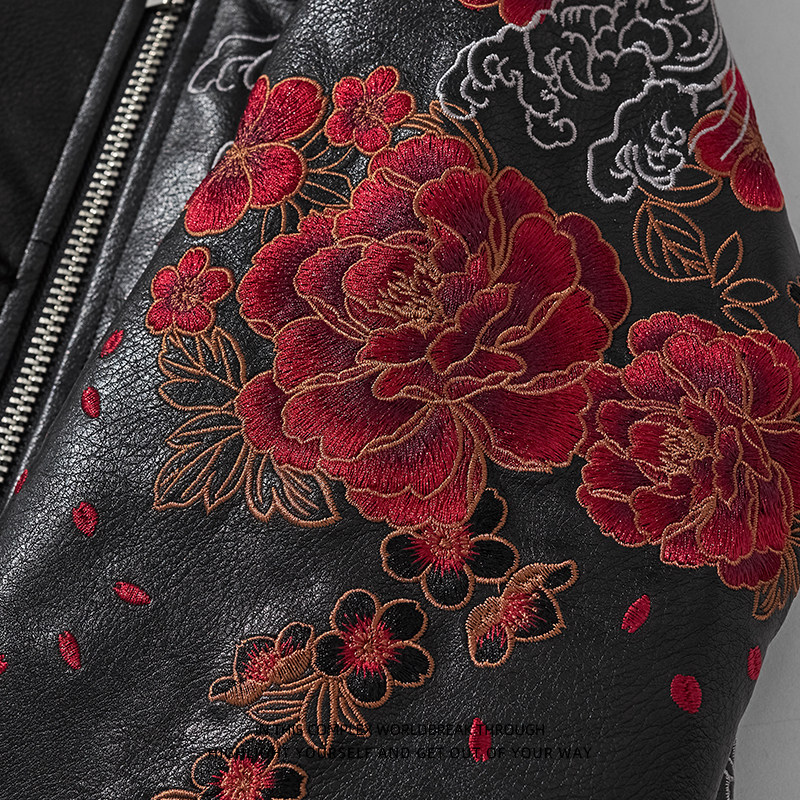 猴子商店三龙刺绣PU皮衣保暖男棒球服复古个性国潮冬羽绒服 - 图2