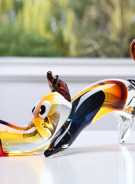 轻奢高端北欧卡通玻璃小狗工艺摆件样板房客厅玄关茶几琉璃装饰品