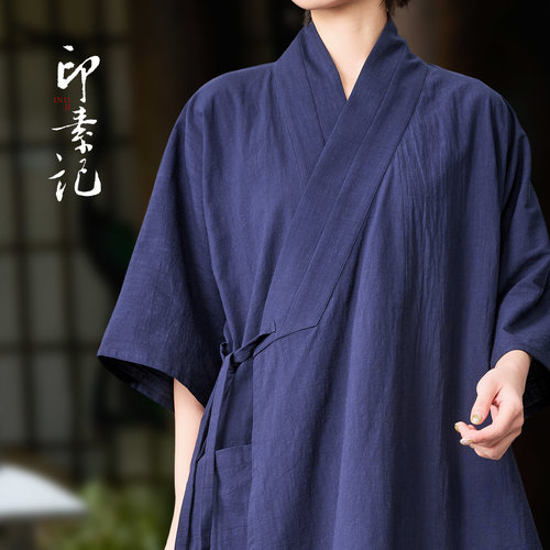 纯棉男女汉服中国风春夏款交领上衣茶艺师禅茶服情侣中式居士服 - 图1