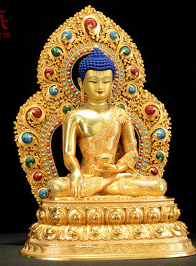 全鎏金释迦牟尼铜像摆件