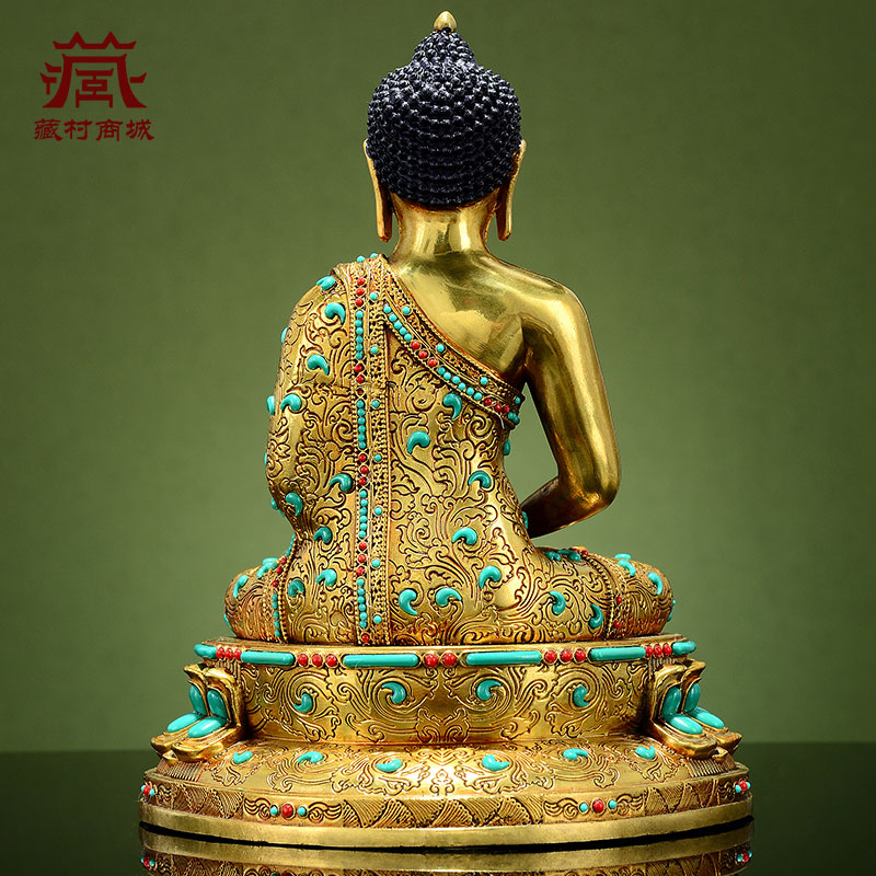 藏村彩珠镶嵌《阿弥陀佛》室内家用全鎏金《阿弥托佛》铜佛像摆件 - 图2