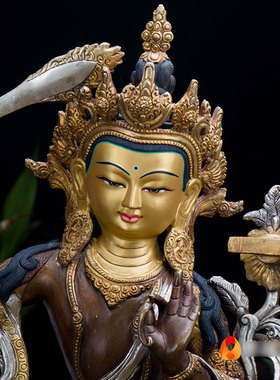 文殊铜像尼泊尔鎏金鎏银