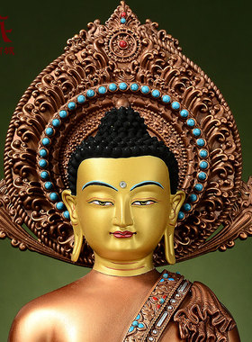 古铜雕花阿弥陀佛铜像摆件