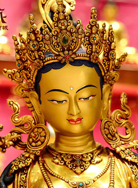 尼泊尔进口绿度母铜像摆件