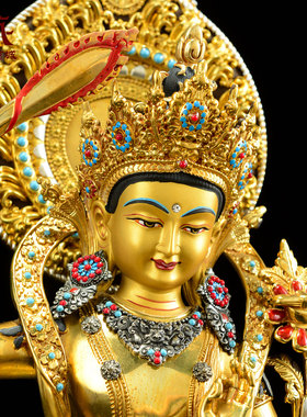 全鎏金文殊菩萨铜像摆件