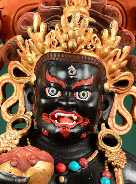 复刻尼泊尔彩绘黑财神铜像摆件