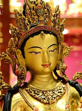 藏村全鎏金尼泊尔进口《绿度母》释迦族手工制作《绿多罗观音》