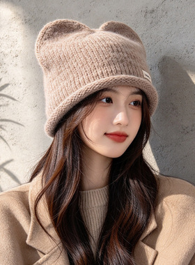 韩系可爱耳朵显脸小针织帽女款