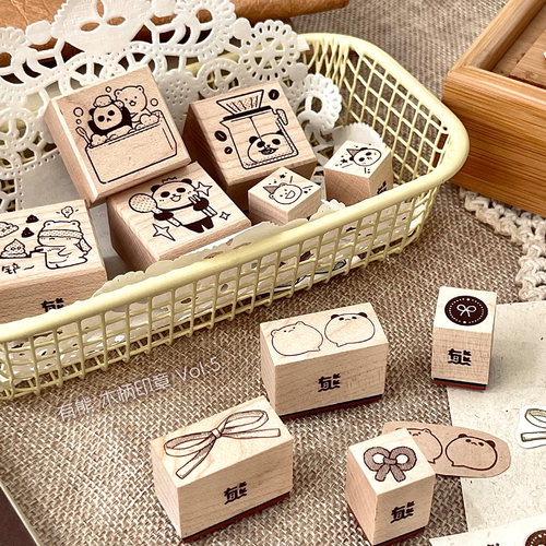 有熊手帐原创插画木质印章VOL.5 台产枫木胶皮印章 - 图1