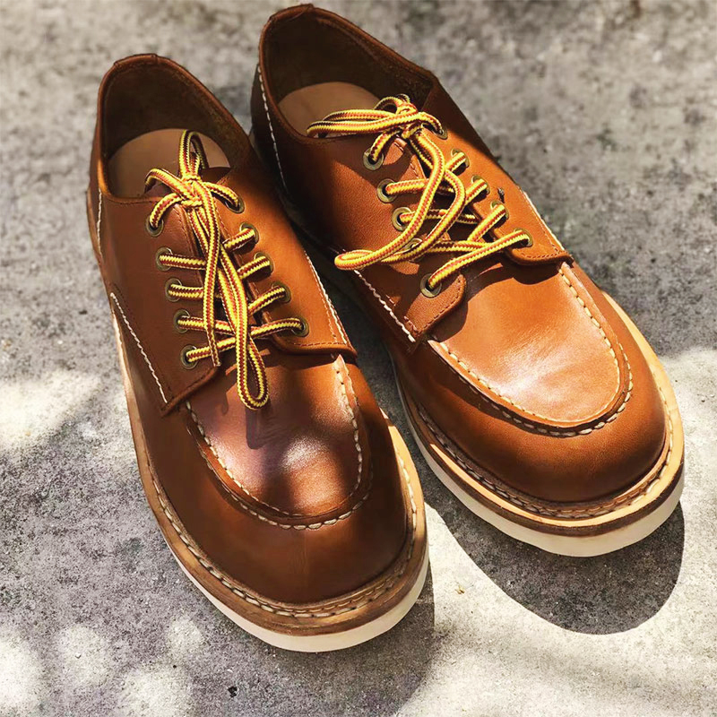 军爷手工皮鞋固特异875D低帮工装鞋红翼大码男鞋女定制鞋redwing - 图1