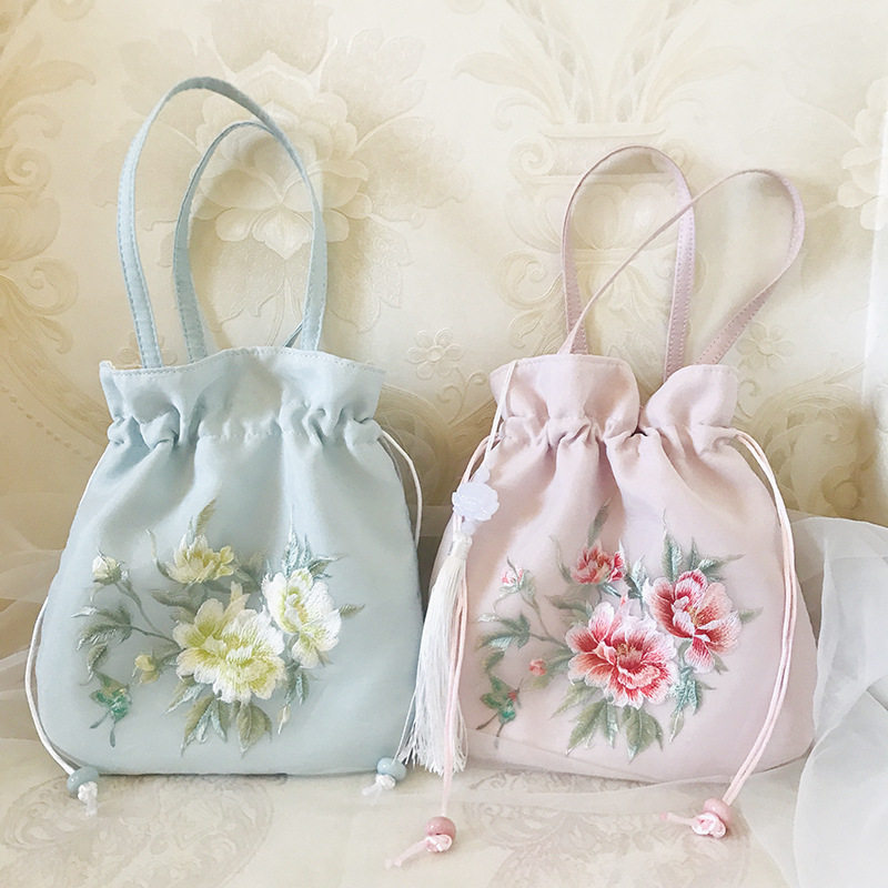 原创汉服古风包包文艺刺绣水桶手机包抽绳包 苏绣帆布抽绳国风包z,淘宝优惠券,粉丝福利购,淘宝优惠卷