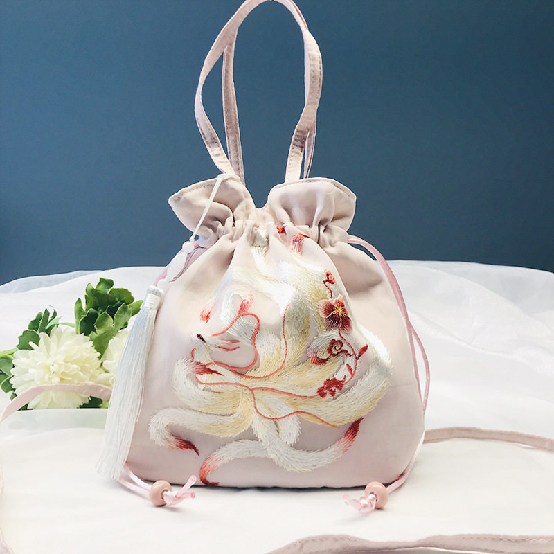 原创汉服古风包包文艺刺绣水桶手机包抽绳包 苏绣帆布抽绳国风包z,淘宝优惠券,粉丝福利购,淘宝优惠卷