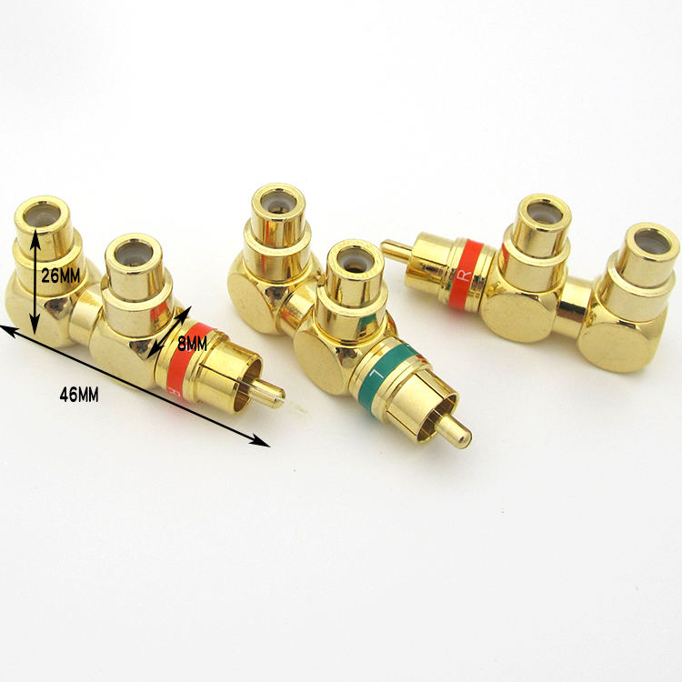 一分二RCA莲花公转母一公对二母AV连接插头音频视频转接头全铜-图3