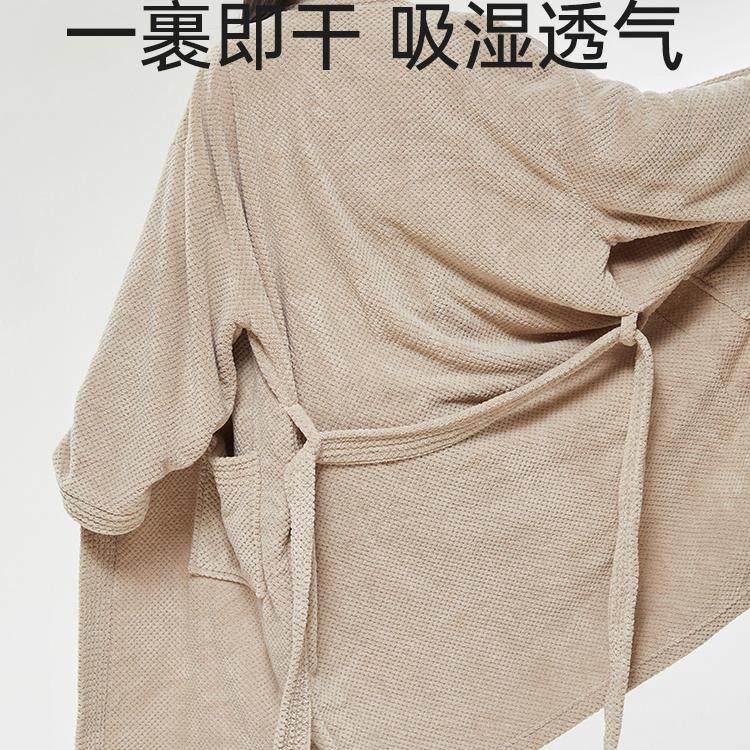 成人浴袍女珊瑚绒睡袍菠萝格简约柔软舒适吸水速干软软糯糯长浴衣,淘宝优惠券,粉丝福利购,淘宝优惠卷