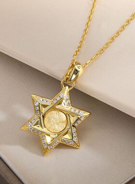 雅典娜六芒星项链女高级轻奢纯银镀金o字链百搭气质K金色直播爆款