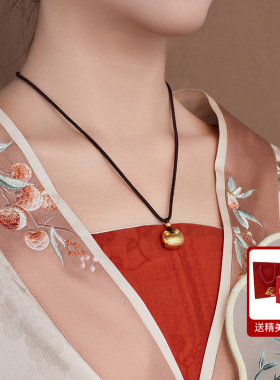 足银999古法祥云小胖福平安锁吊坠项链女款新中式毛衣链母亲礼物