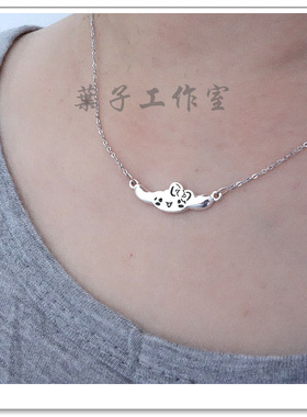 大耳狗玉桂狗925纯银项链