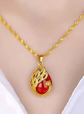 越南沙金玫瑰水滴形吊坠婚庆项链仿真女士宝石挂坠直播热卖首饰品