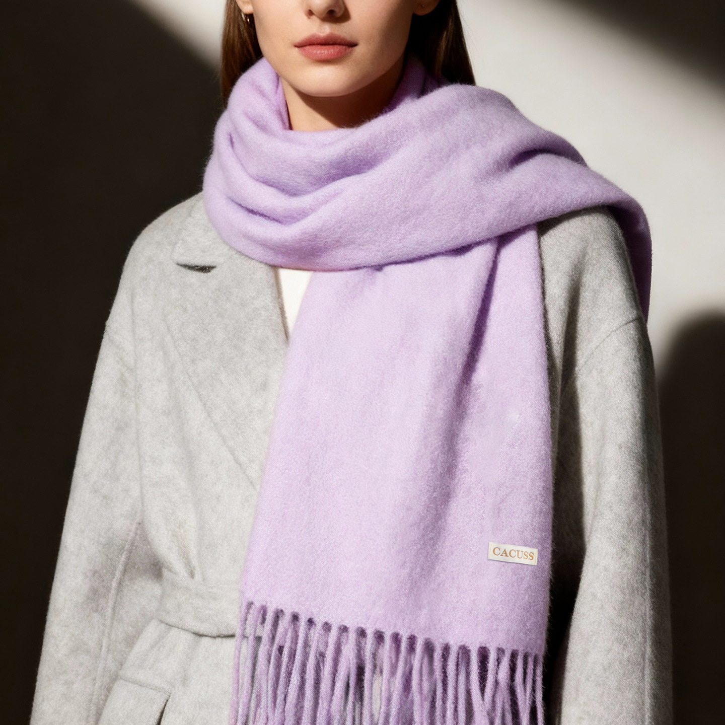 CACUSS纯羊毛围巾女冬季保暖2025新款百搭加厚纯色围脖礼盒装送礼,淘宝优惠券,粉丝福利购,淘宝优惠卷