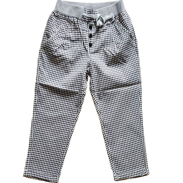 Casual style elastic waist striped plaid cropped pants