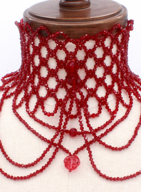 欧式宫廷洛洛克风格 原创复古多层设计流苏水晶镂空花边立领项链