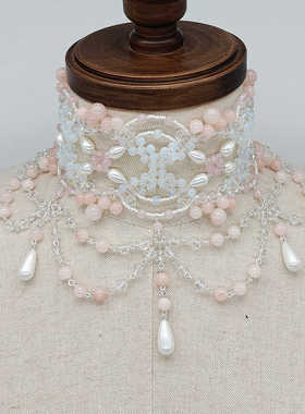 定制天然石编织多色流苏项链颈链复古洛丽塔Lolita配饰cosplay