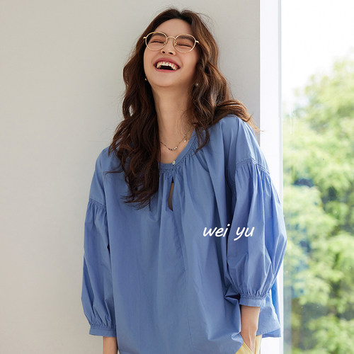 薇语大码女装韩版甜美T恤女2025夏新款纯色八分袖设计感上衣女 - 图3
