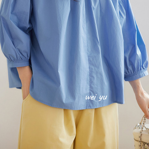 薇语大码女装韩版甜美T恤女2025夏新款纯色八分袖设计感上衣女 - 图2