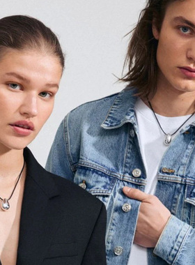 日韩ins冷淡风博主同款水滴吊坠小众设计个性黑色皮绳项链毛衣链