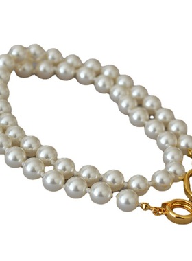 法式珍珠银灰色正圆项链