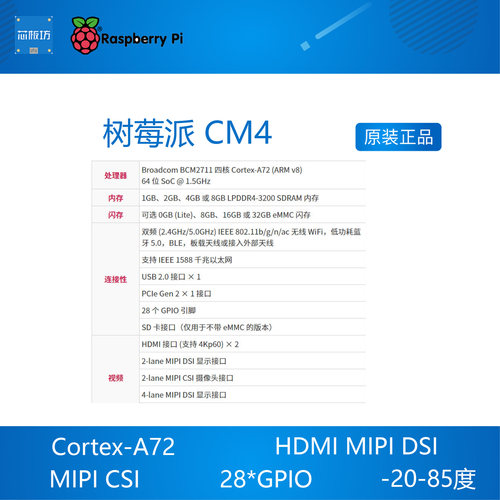 树莓派 CM4  raspberry pi  cm4 计算 模块核心板Compute module4 - 图2