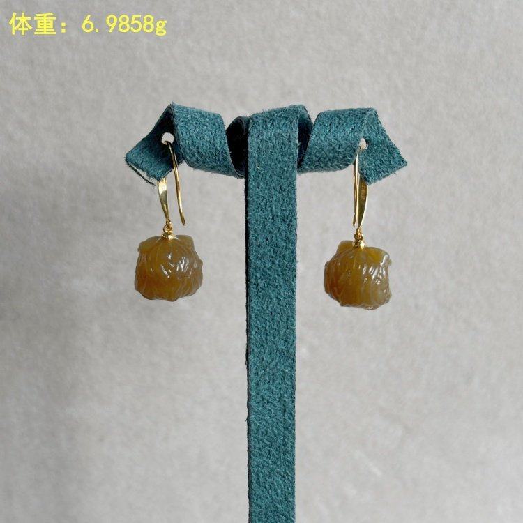 N设计款~18K金镶糖玉籽料耳饰/耳环/耳钩朕®开仓新疆和田玉,淘宝优惠券,粉丝福利购,淘宝优惠卷
