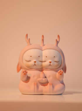 角天兔双生陶瓷潮玩禅定候鸟陶