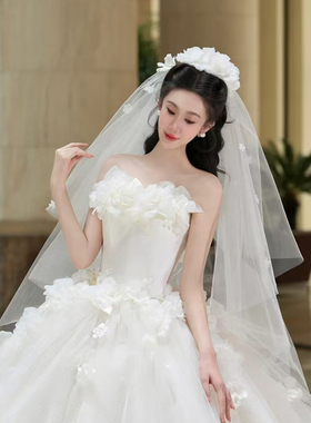 结婚花朵头纱高级气质百搭发饰品