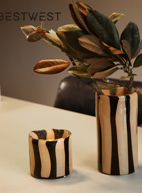 博西家居 斑马纹玻璃烛台香薰蜡烛高级感客厅软装氛围感中古摆件