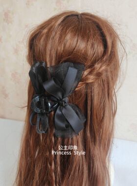 黑色网纱蝴蝶结抓夹发量多盘发夹子头饰高级感气质后脑勺鲨鱼夹女