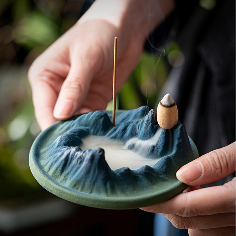 千里江山陶瓷倒流香炉线香香插香座底座家用室内熏香禅意茶桌摆件,淘宝优惠券,粉丝福利购,淘宝优惠卷