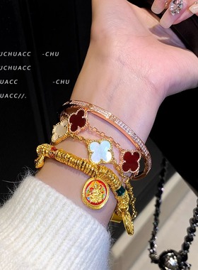 韦雪同款黄金财神盘缠手链不掉色