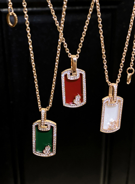 天然红玛瑙绿翡翠葫芦无事牌吊坠项链18K玫瑰金色圣诞新年礼物