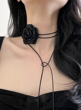 2026时尚跨境亚马逊爆款黑色玫瑰花朵项链女山茶花choker项圈饰
