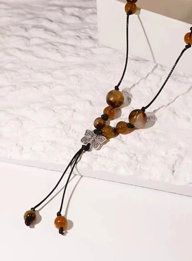 2026时尚新中式民族风蝴蝶编织绳串珠项链女复古小众设计感小众